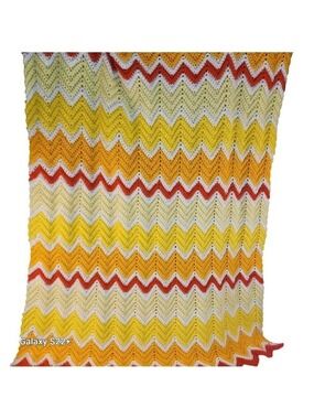 Handmade Crochet Blanket Chevron Zig Zag Pattern Yellow Orange White 42" x 36" A